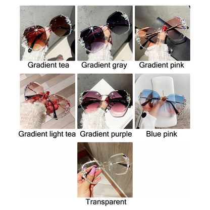 Ladies Vintage Rimless Rhinestone Sunglasses - UV400 - various colours