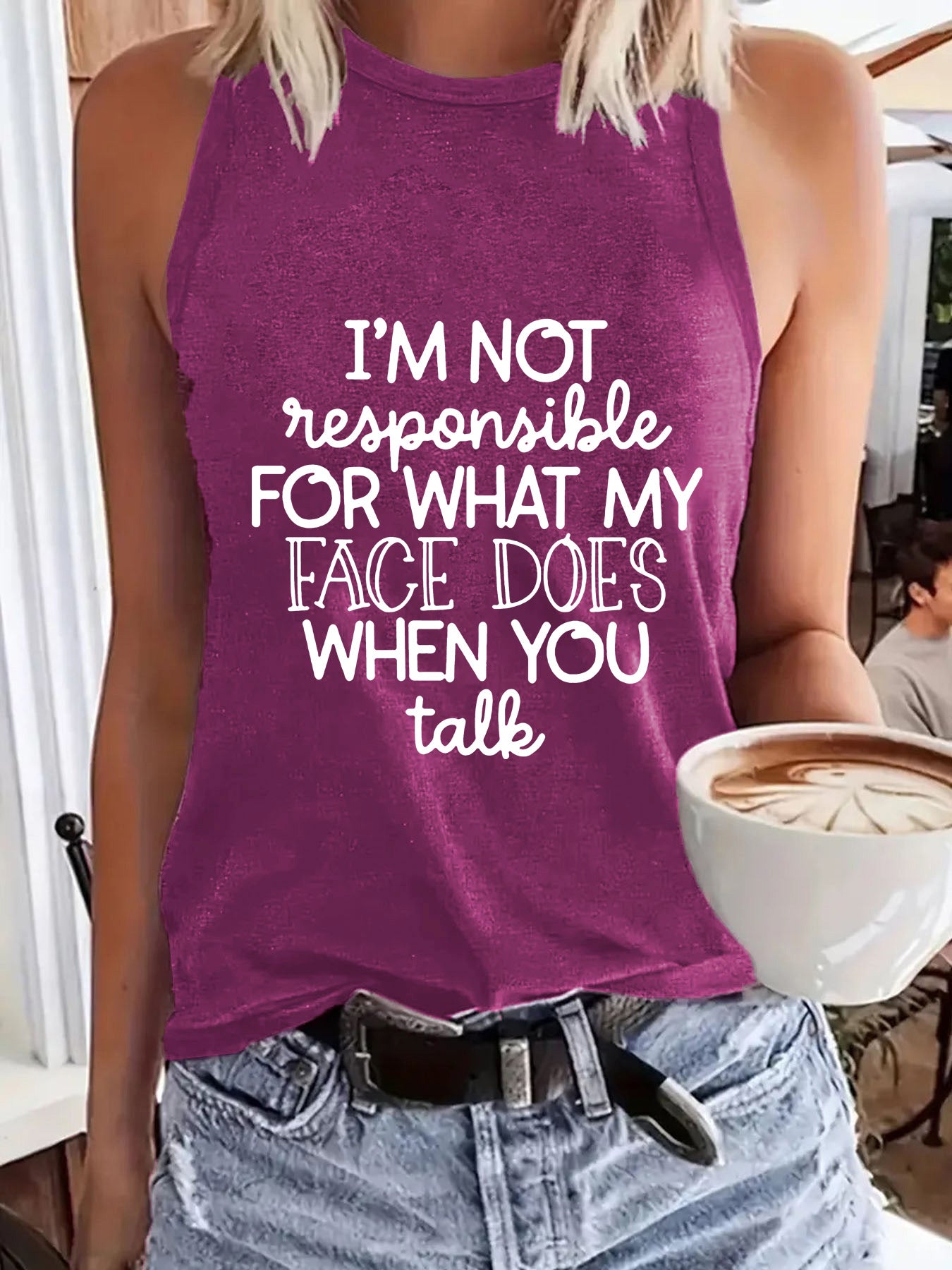 Ladies Printed Slogan Vest - Face Does