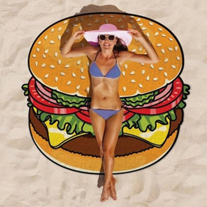 Round Beach Towel with Various Food Designs
