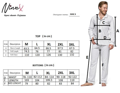 NX - 665 Men's Long Cotton Pyjama with piping - Red