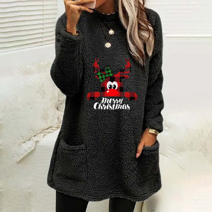 Christmas Fleece Jumper with Pockets - Christmas Deer - Various Colours