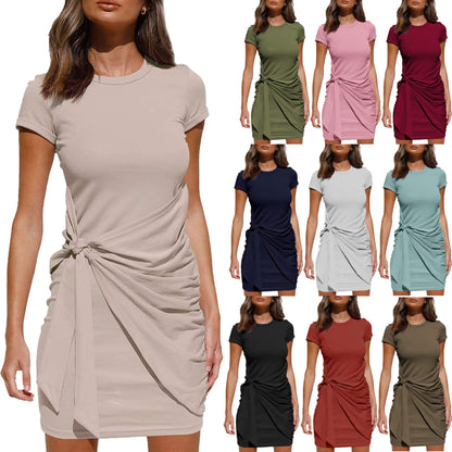 Ladies Summer Dress - Tie Draped T-Shirt Style - Various Colours