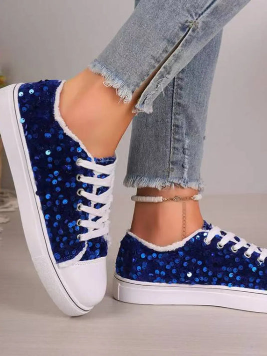 Sequin Round Toe Flat Trainer