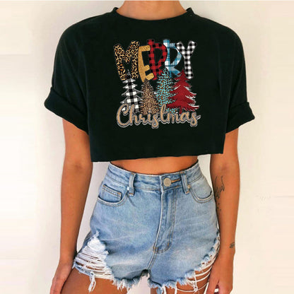Women's Cropped Christmas T-Shirt - Various Styles