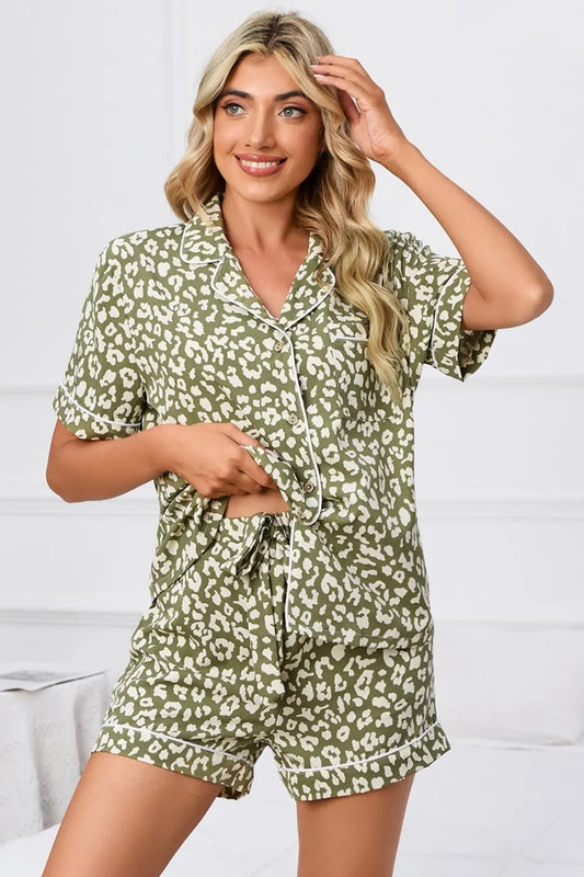 Women's Leopard Print Short Sleeve Top and Short Pyjama Lounge Set