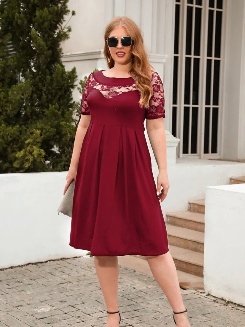 Women's Dress - Ruched Round Neck - Plus Size - Various Colours