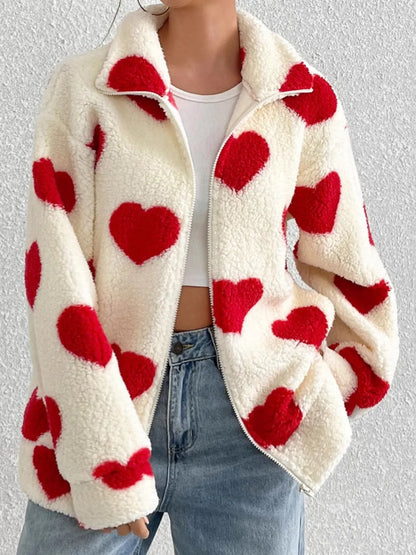 Valentines Inspired Fleece Jacket - Heart Print