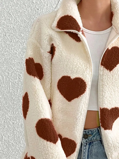 Valentines Inspired Fleece Jacket - Heart Print