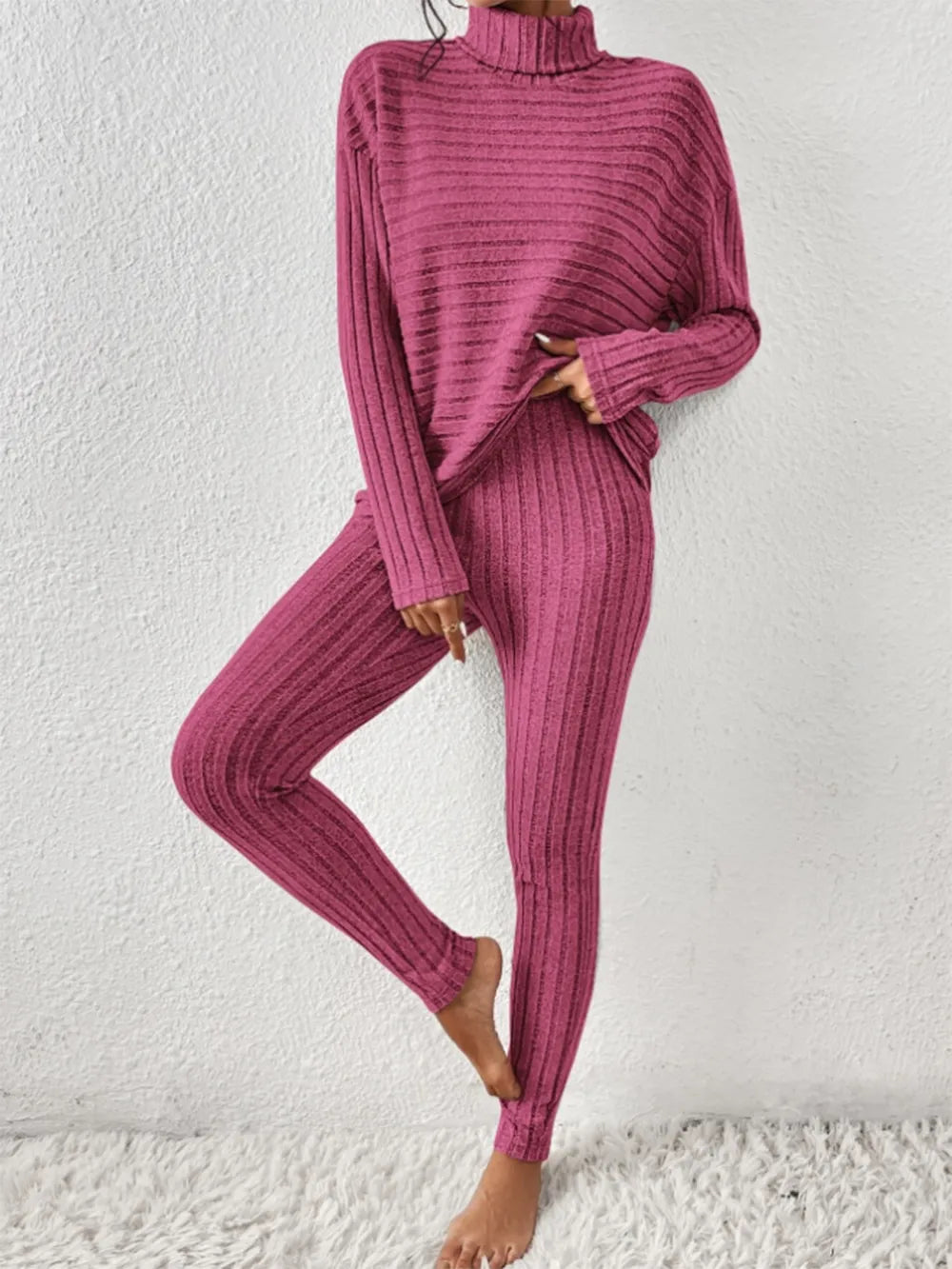 Women's Ribbed Turtleneck Loungewear Set - Various Colours