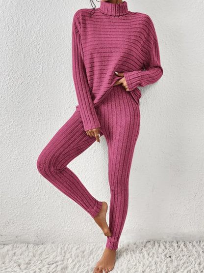 Women's Ribbed Turtleneck Loungewear Set - Various Colours