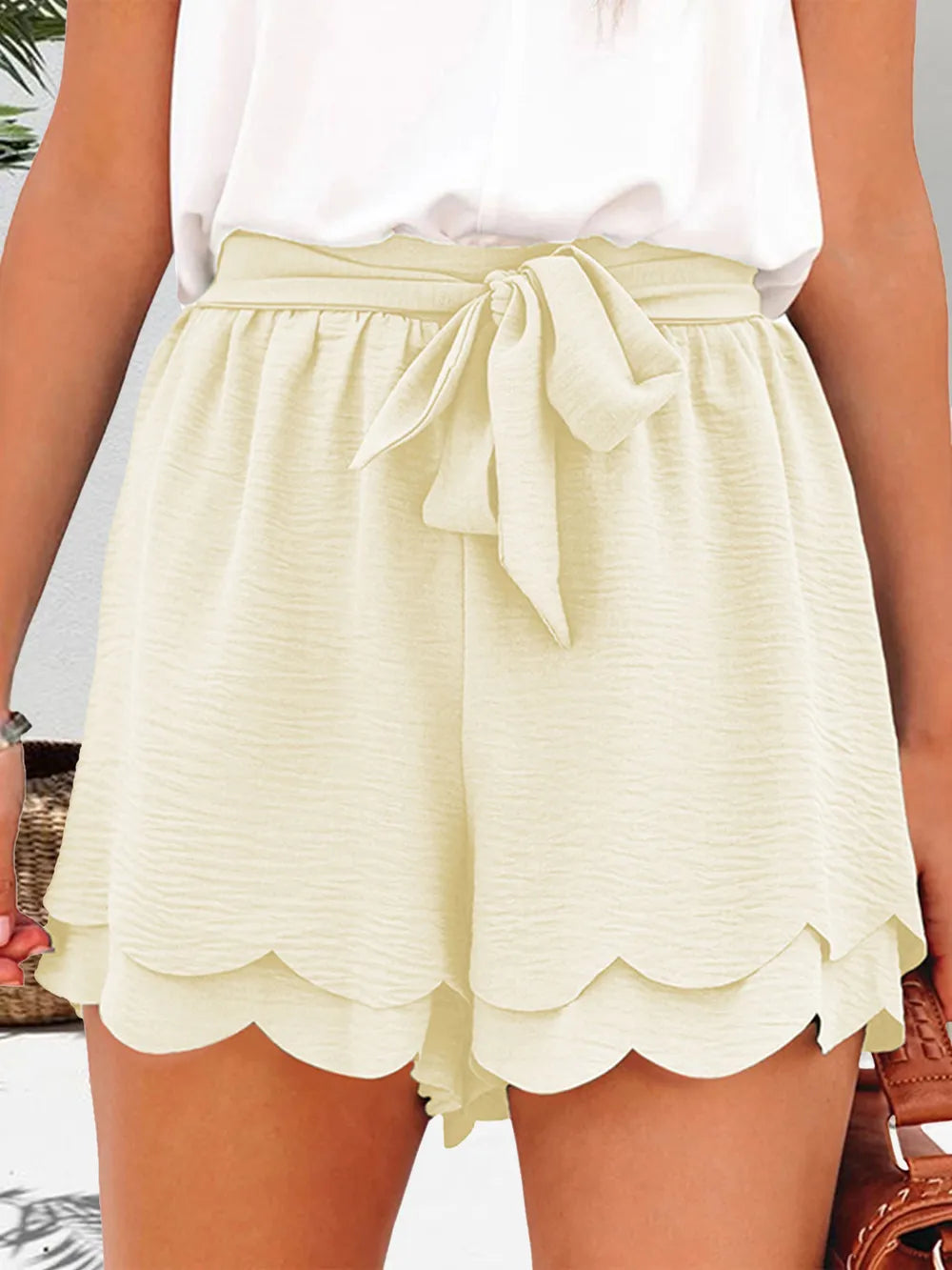 Women's Layered Scalloped Hem Shorts