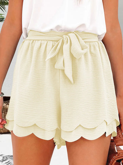 Women's Layered Scalloped Hem Shorts