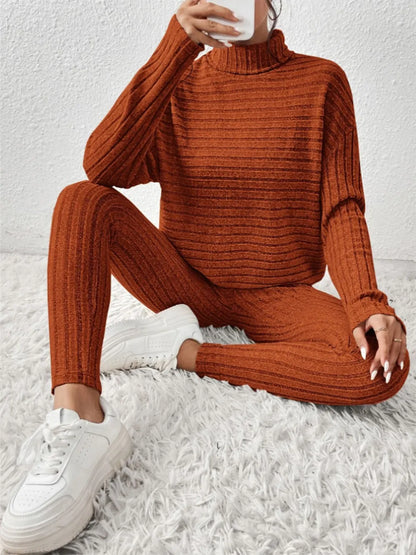 Women's Ribbed Turtleneck Loungewear Set - Various Colours