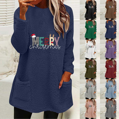 Christmas Fleece Jumper with Pockets - Merry Christmas - Various Colours