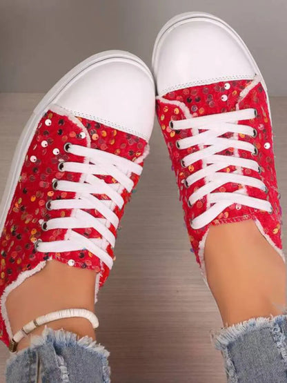 Sequin Round Toe Flat Trainer