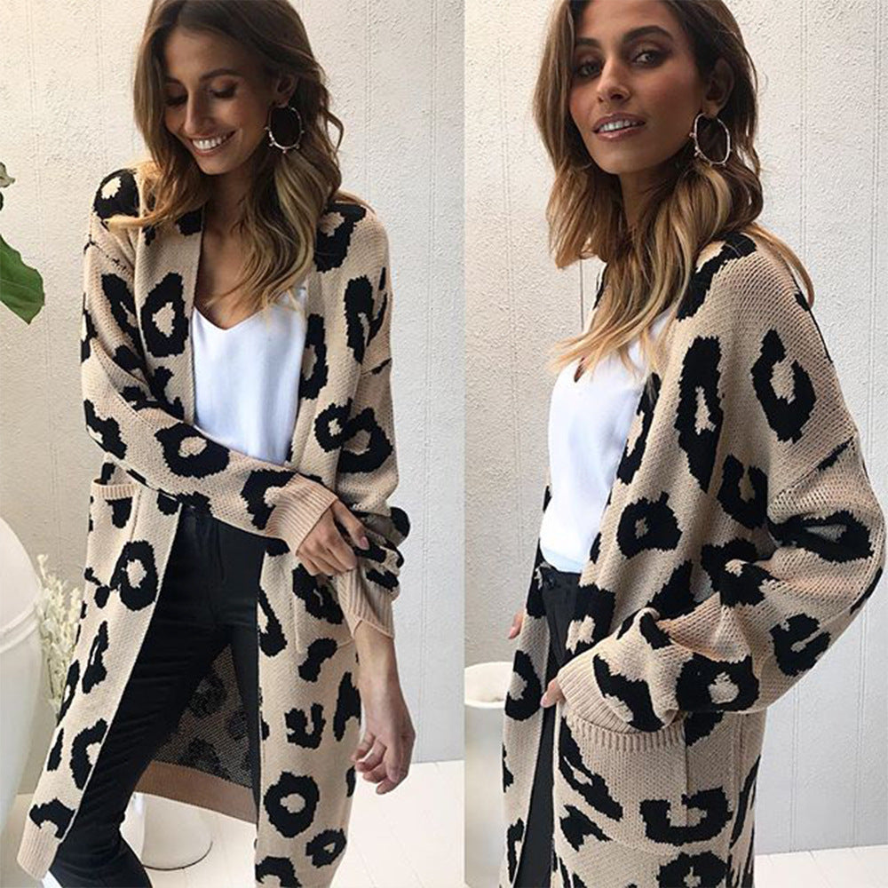 Women's Long Length Leopard Print Cardigan