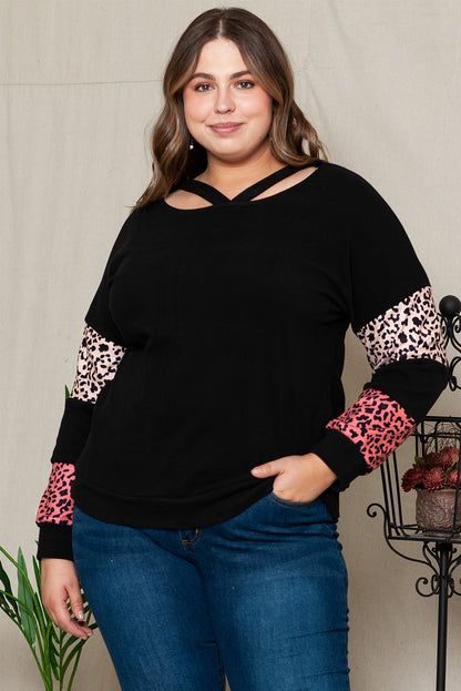 Leopard Print Strappy Neck Top - Plus Size