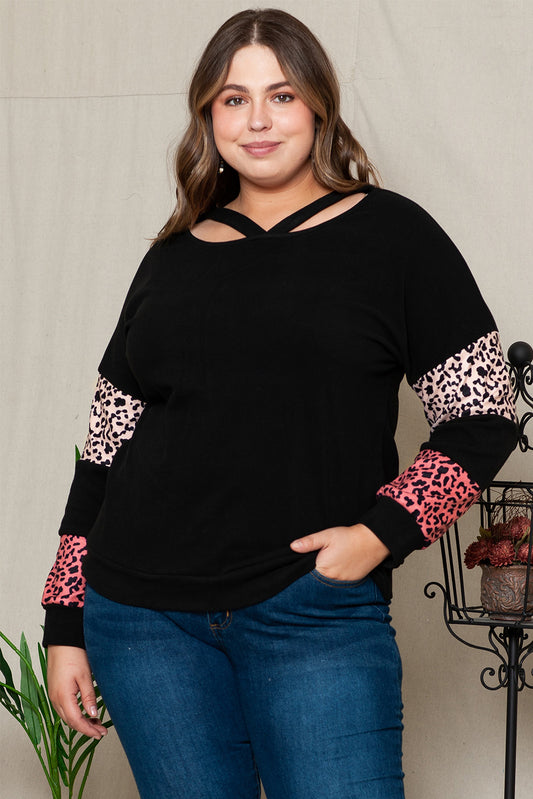 Leopard Print Strappy Neck Top - Plus Size