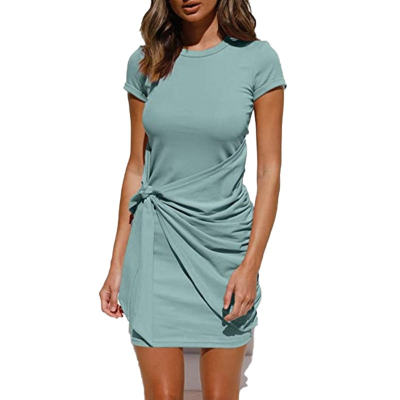 Ladies Summer Dress - Tie Draped T-Shirt Style - Various Colours