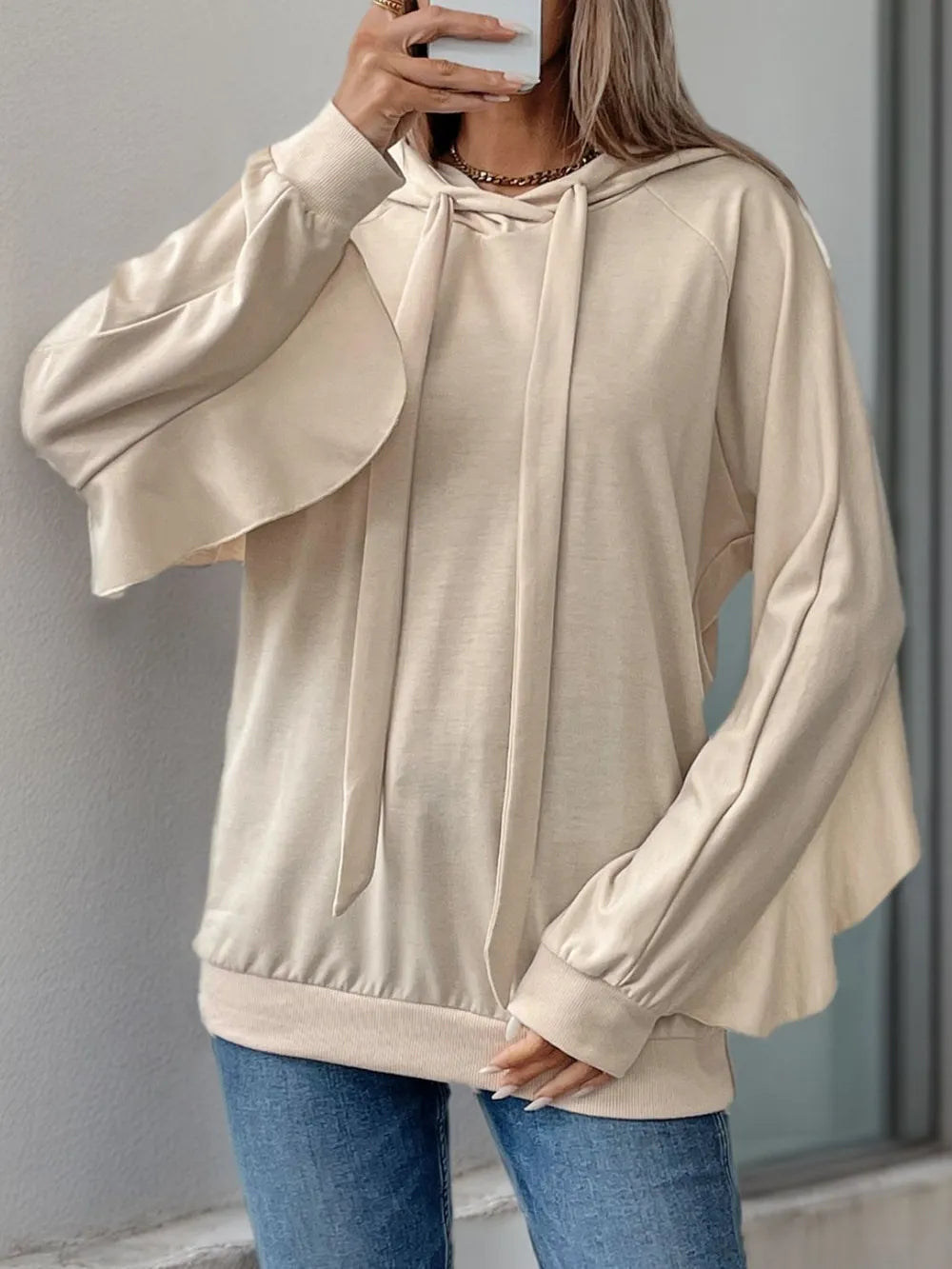 Women's Hoodie - Ruffled Sleeve