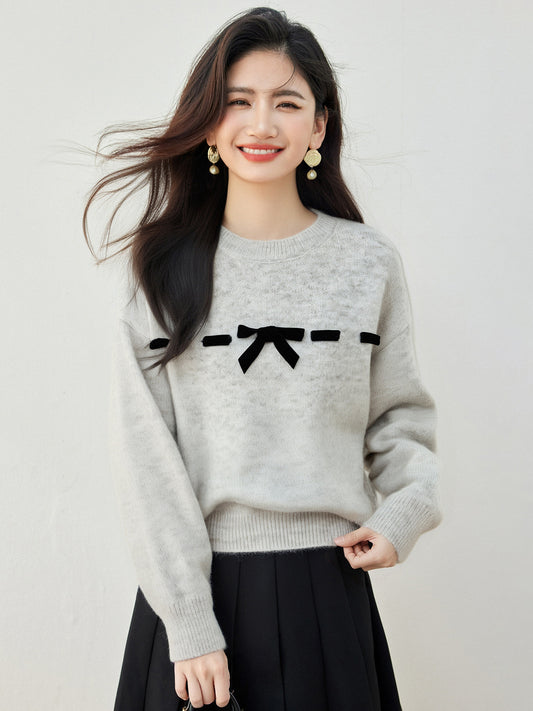 Women's Knitted Jumper Sweater with Bow
