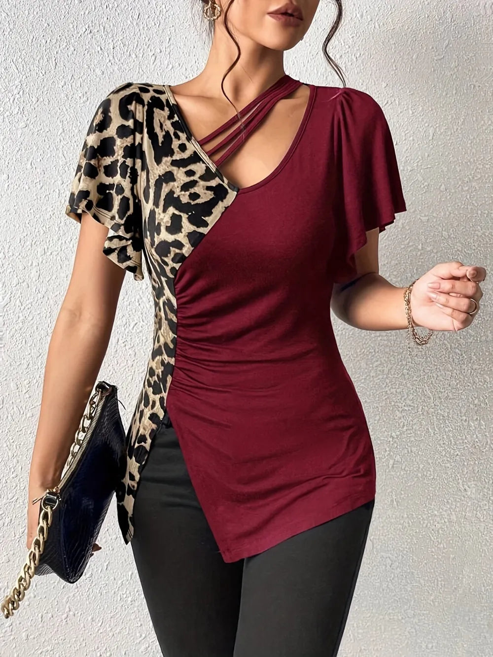 Women's Leopard Print Asymmetrical Top - Various Colours