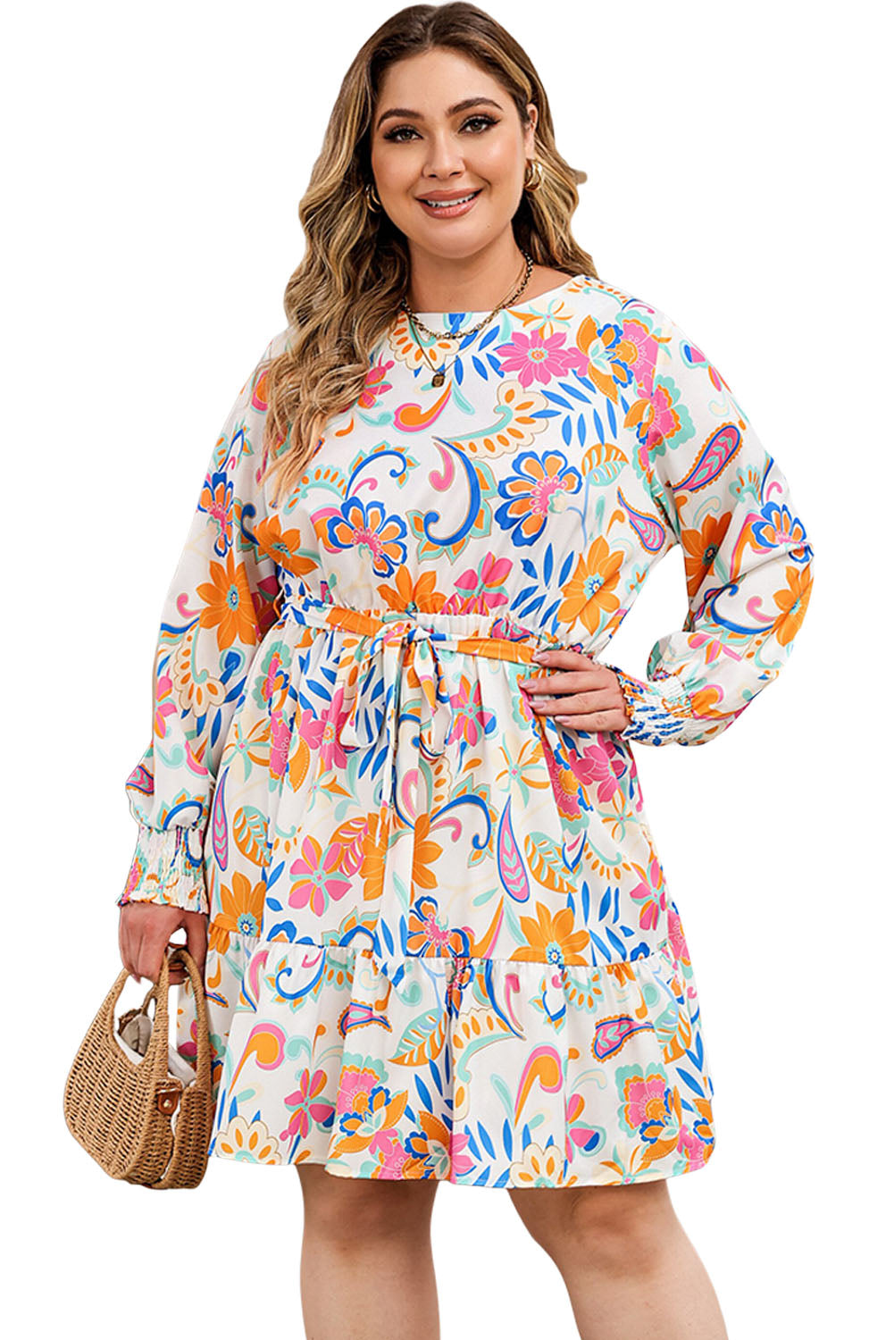 Women's Paisley Floral Print Belted Dress - Plus size