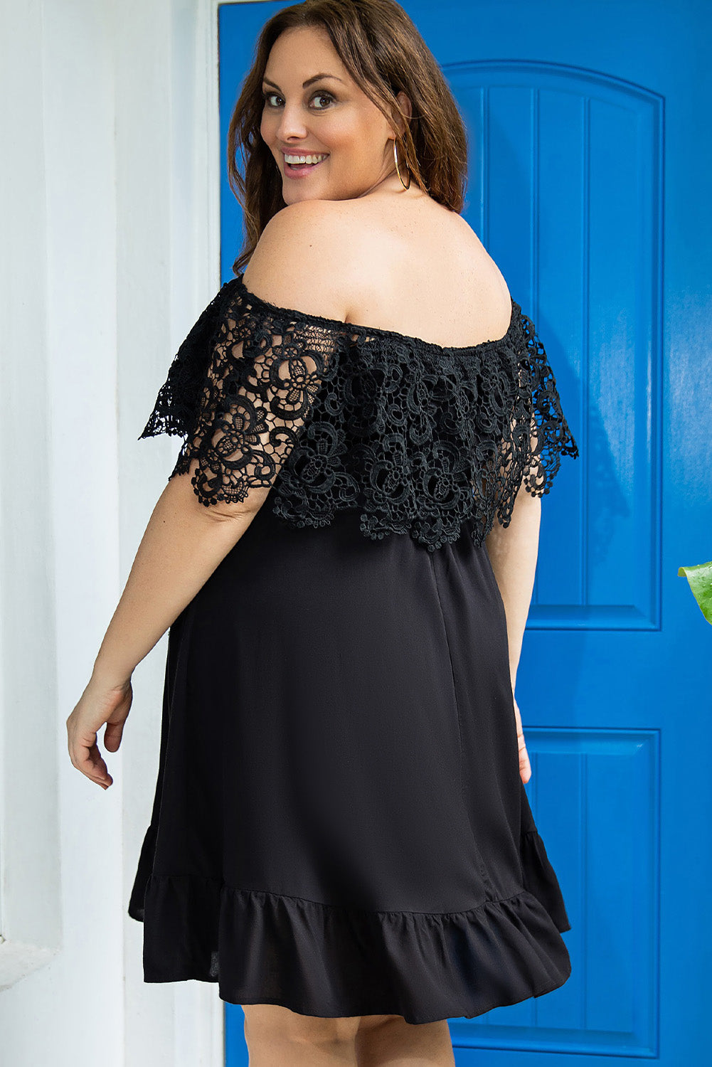 Women's Off the Shoulder Lace Sleeve Dress - Plus Size