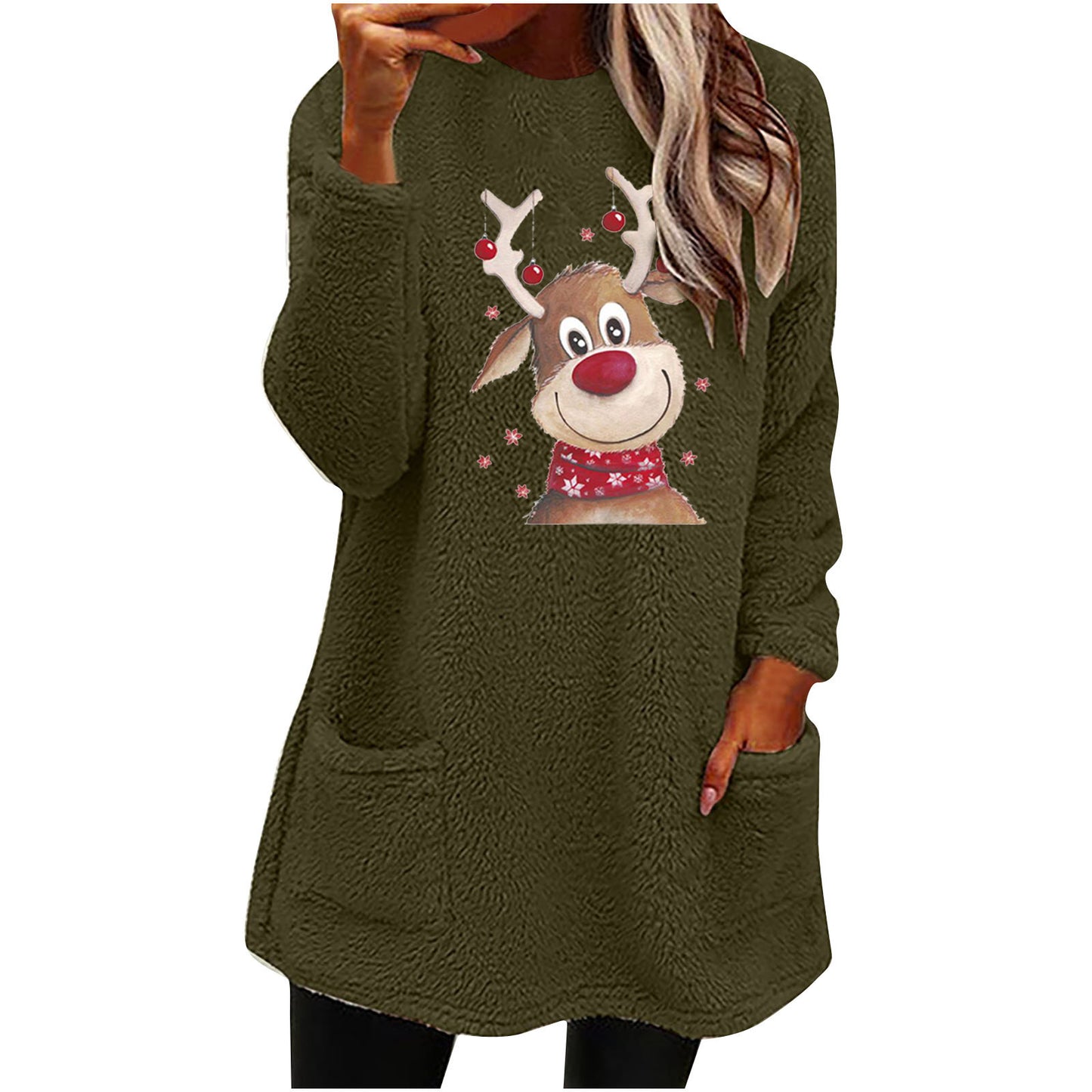 Christmas Fleece Jumper with Pockets - Reindeer - Various Colours