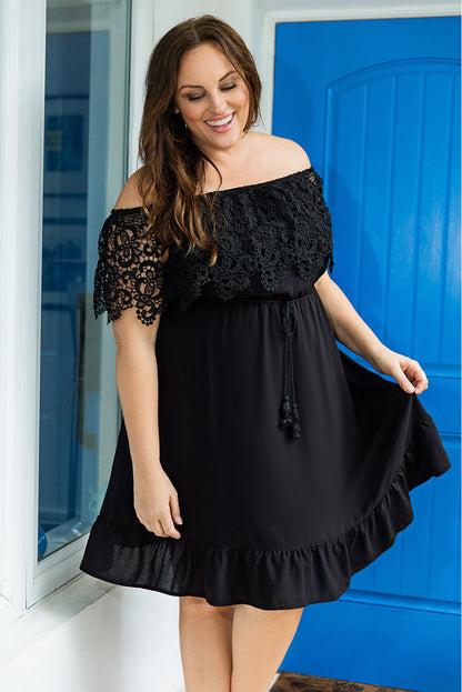 Women's Off the Shoulder Lace Sleeve Dress - Plus Size