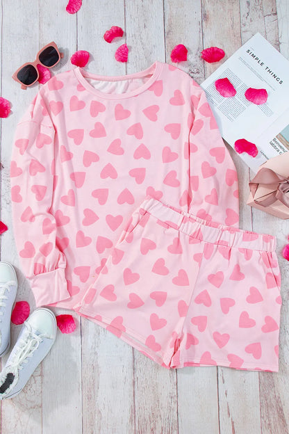 Women's Two Piece Heart Print Long Sleeve Pyjama Set
