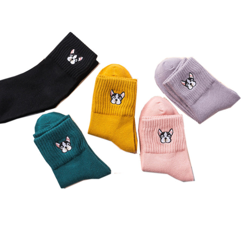 Cotton Socks Embroidery Dog