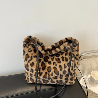 Leopard Print Furry Shoulder Bag