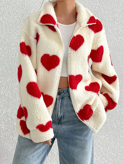Valentines Inspired Fleece Jacket - Heart Print