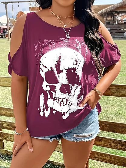 Halloween Skeleton Cold Shoulder T-Shirt
