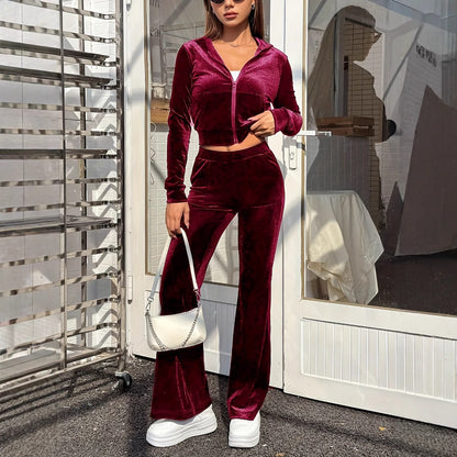 Women's Velvet Loungewear Set - Zipper Jacket