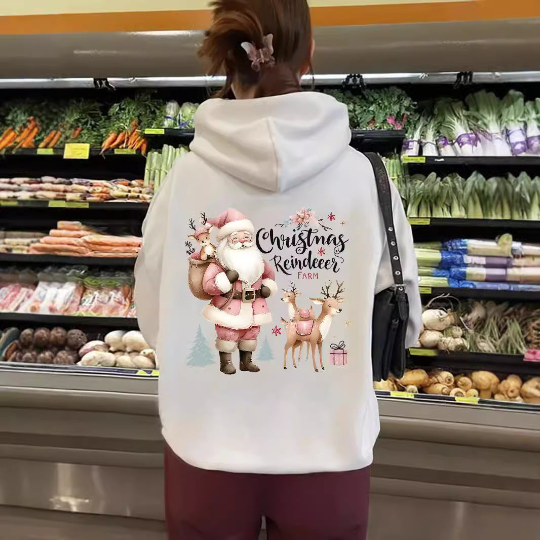 Christmas Hoodie - Santa & Reindeer Print - Various Colours