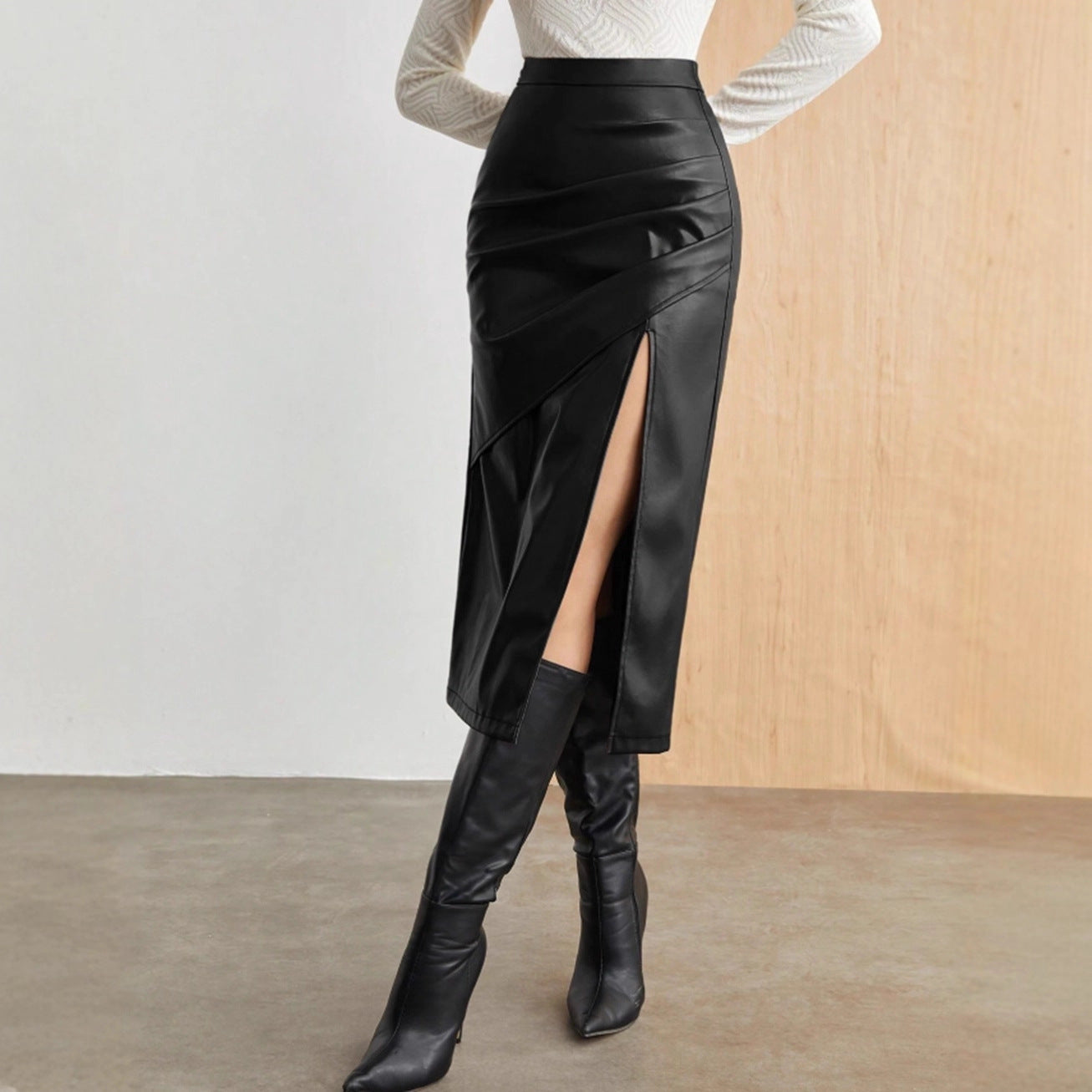 Faux Leather PU Side Split Skirt - Various Colours
