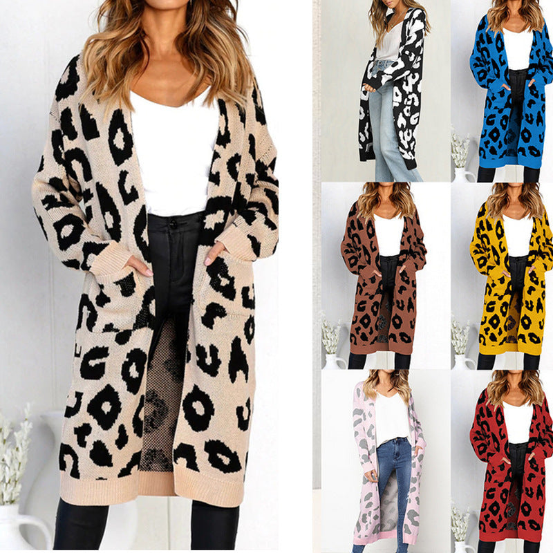 Women's Long Length Leopard Print Cardigan