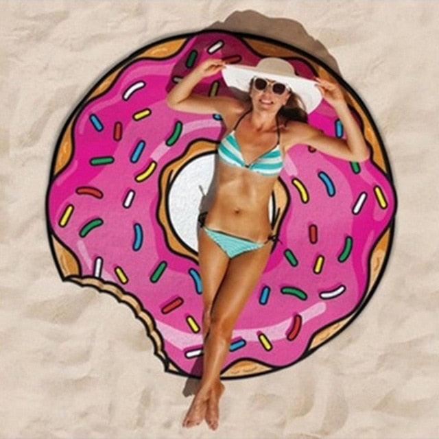 Round Beach Towel with Various Food Designs