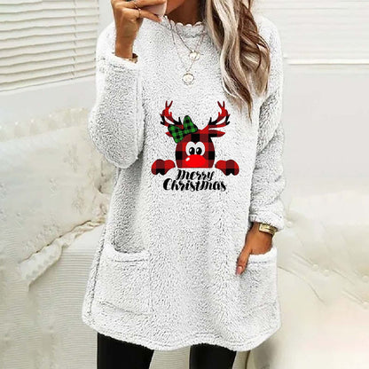 Christmas Fleece Jumper with Pockets - Christmas Deer - Various Colours
