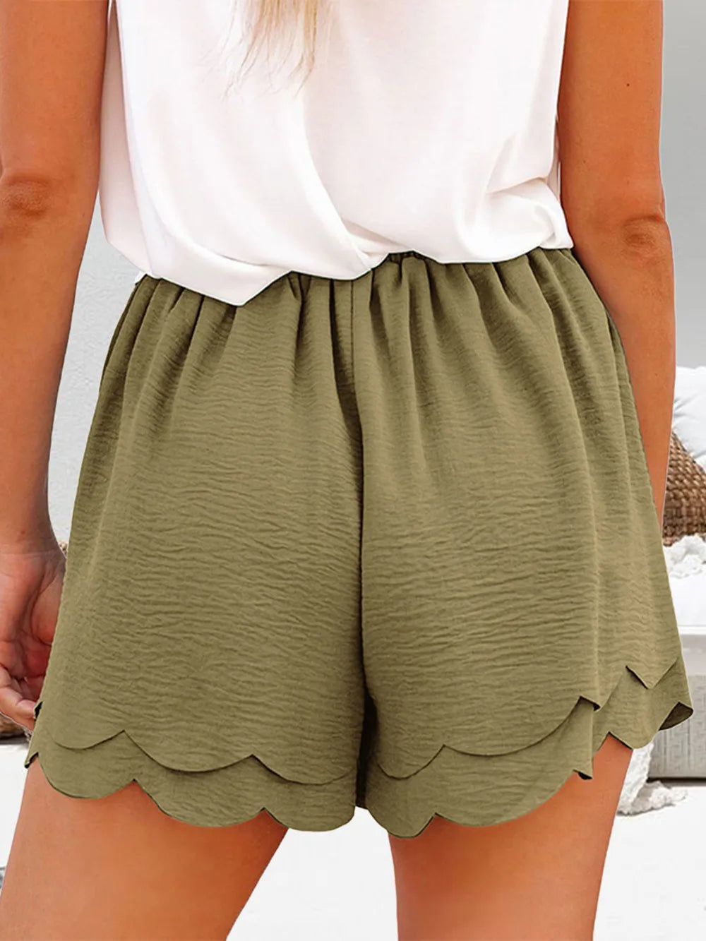 Women's Layered Scalloped Hem Shorts