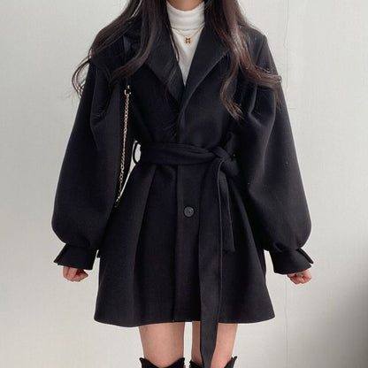 Women's Woolen Coat - Tie Belt - Various Colours