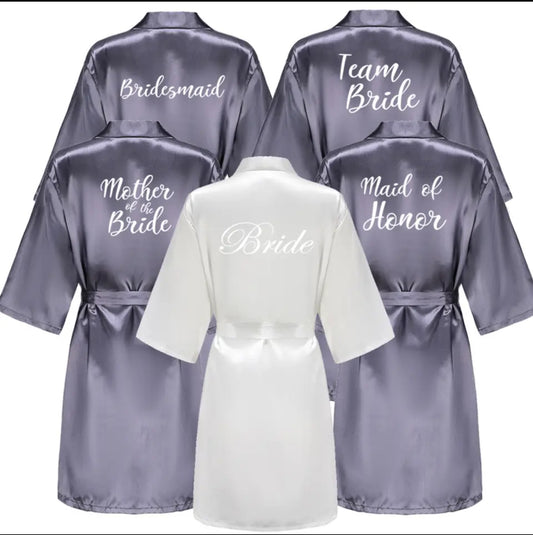 Grey Satin Robe Hen, Bride, Hen Party, Sister, Squad, Mother, Bridesmaid