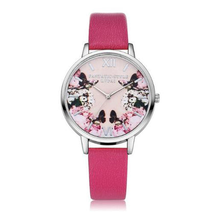Ladies Flower Dial Wrist Watch