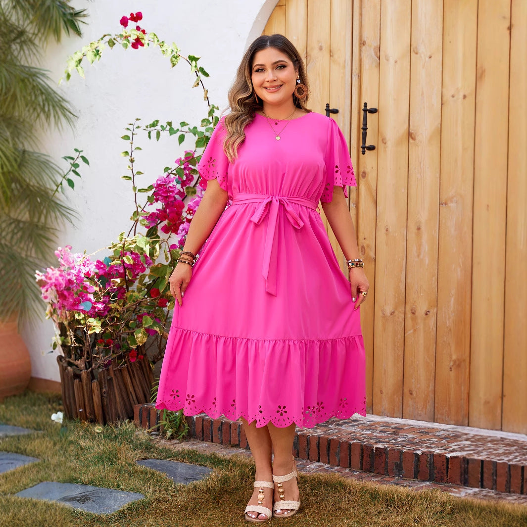 Plus Size Ladies Summer Dress - Hollow Out Detail