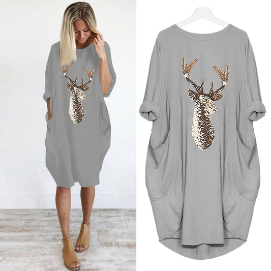 Women's Casual Dress - Christmas Deer - Various Colours