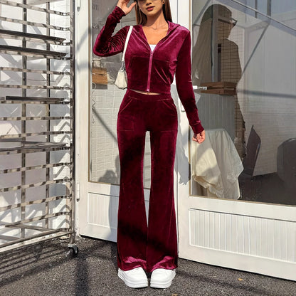 Women's Velvet Loungewear Set - Zipper Jacket