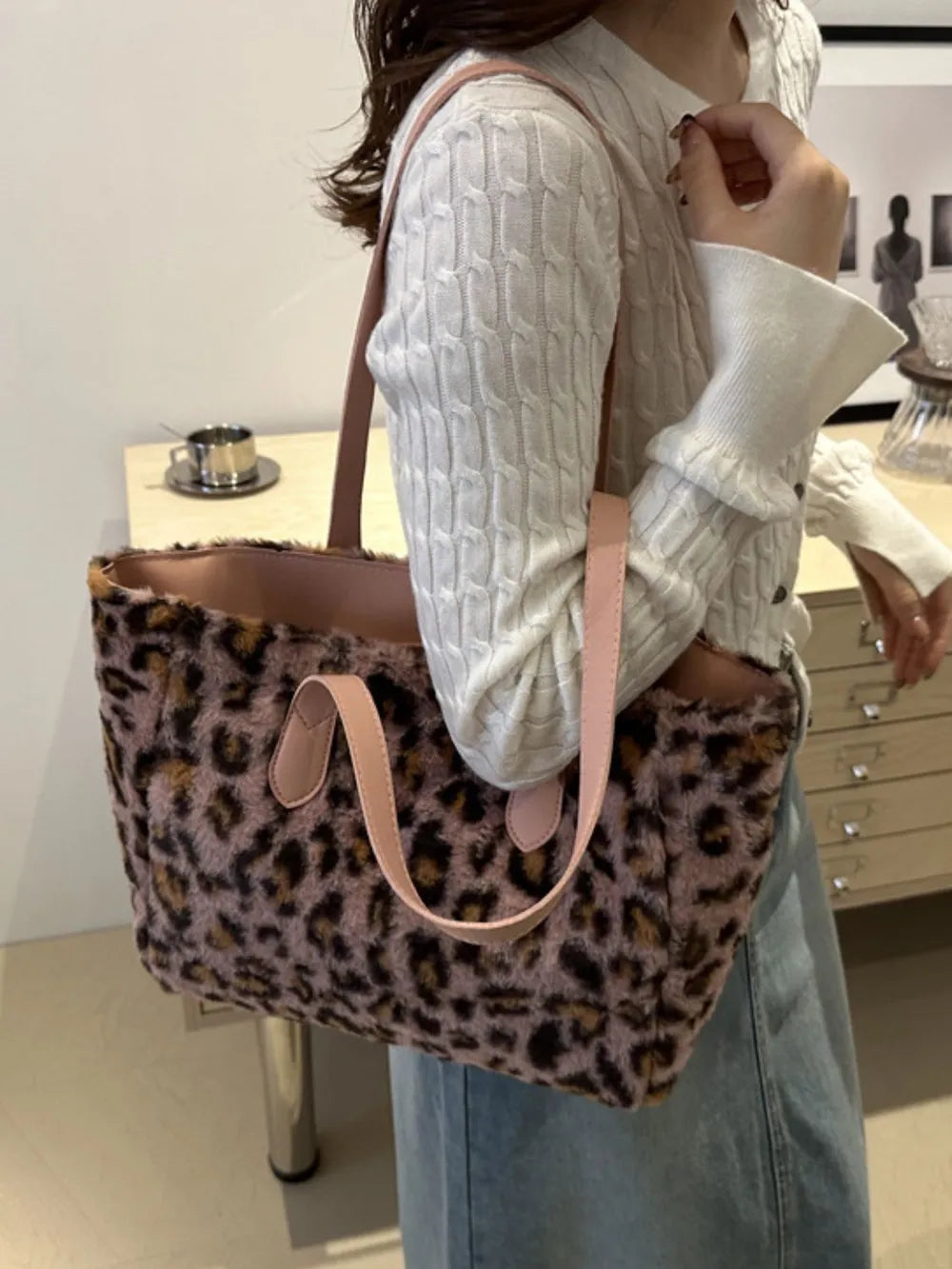 Leopard Fluffy Tote Bag
