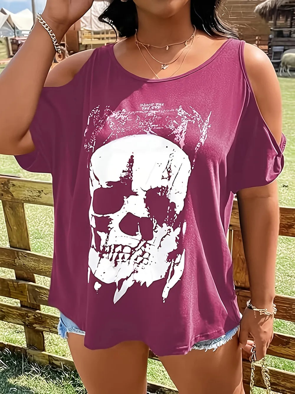 Halloween Skeleton Cold Shoulder T-Shirt
